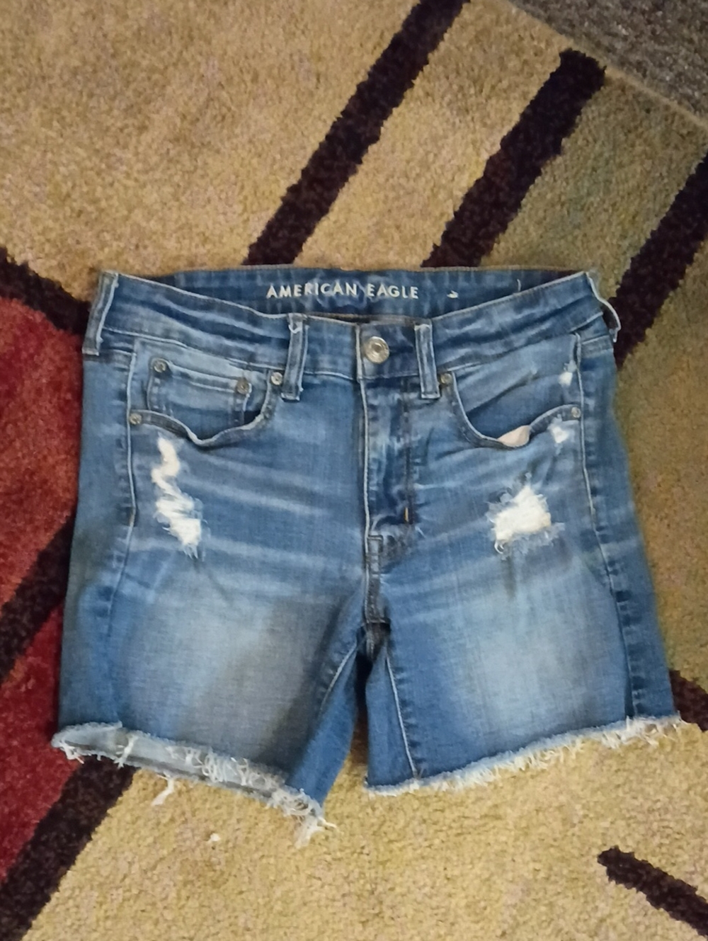 American Eagle Outfitters Blue Distressed Cropped Denim Shorts